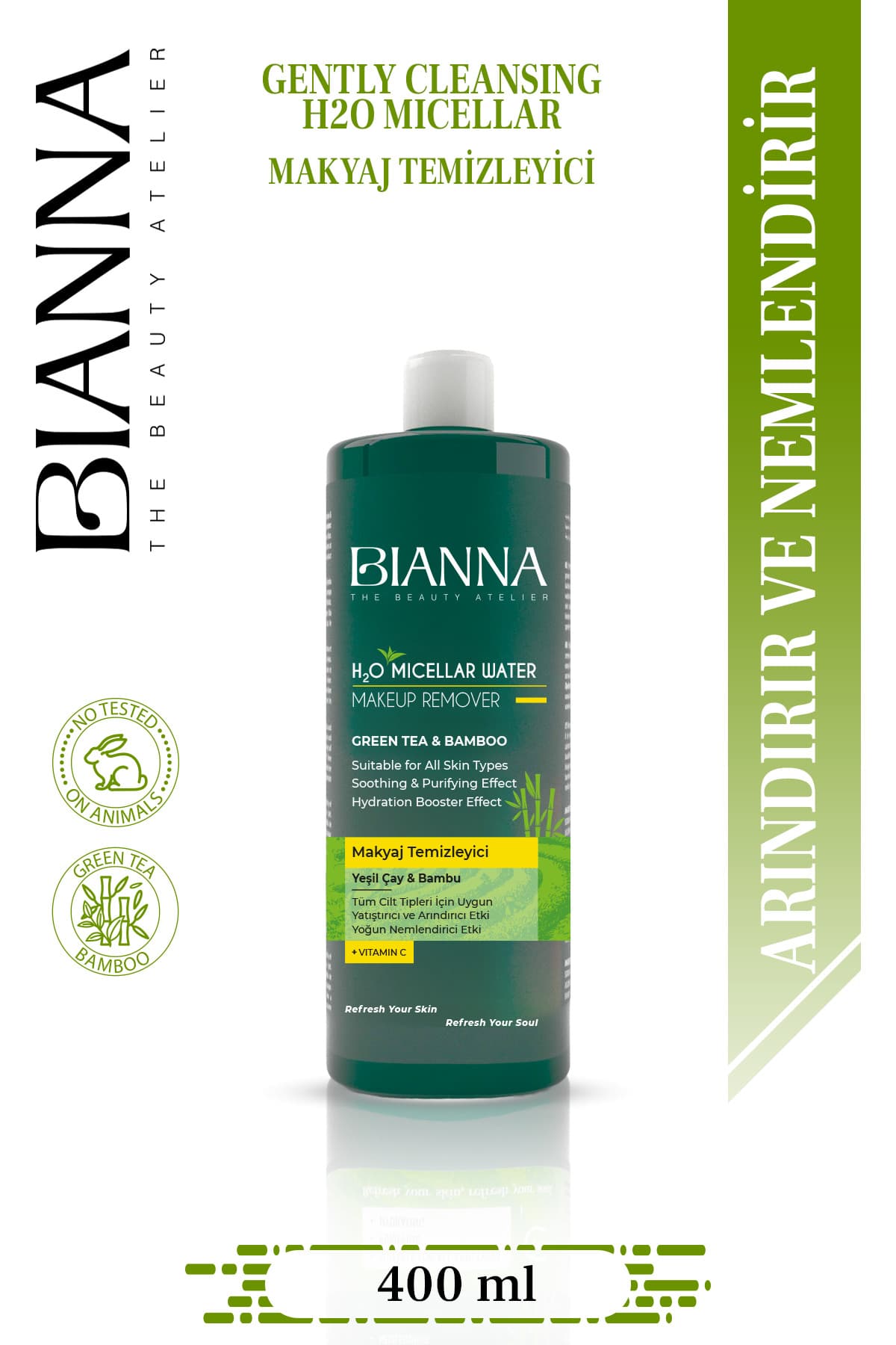 BIANNA Eau micellaire démaquillante au thé vert et bambou