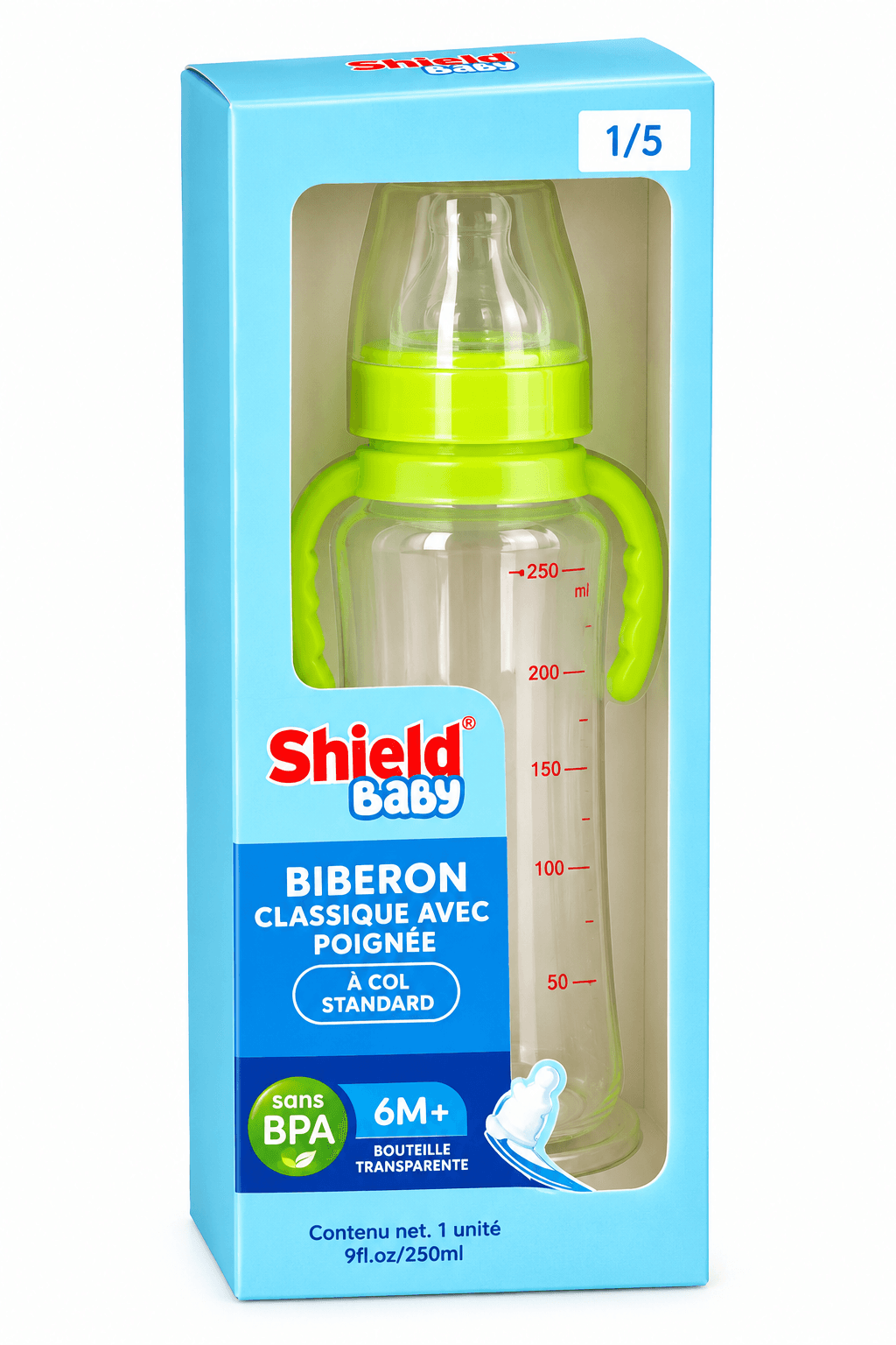 Biberon Shield Baby avec poignée – 250 ml - Vue principale