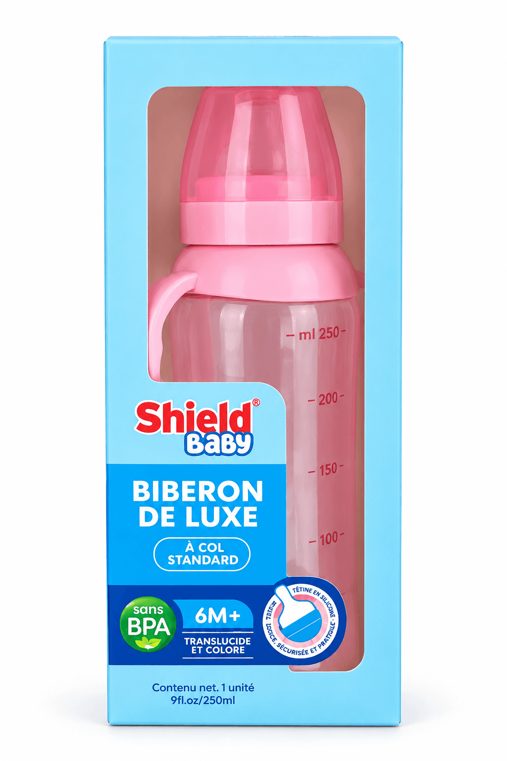 Biberon Shield Baby De Luxe Rose – 250 ml - Vue principale