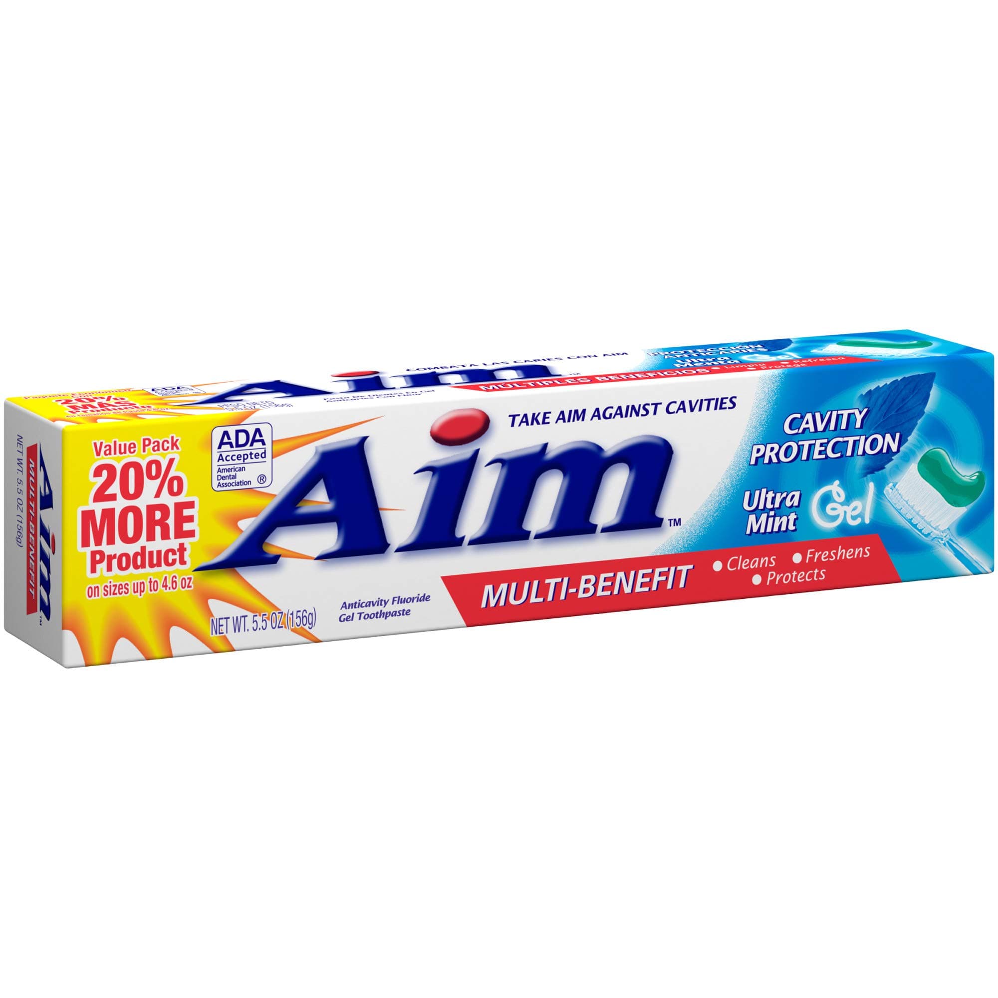 Aim Multi-Benefit Cavity Protection Gel Toothpaste, Ultra Mint 5.50 oz (Pack of 3)